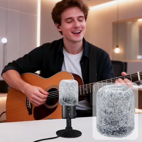 SOULWIT Microphone Furry Windscreen for Razer Seiren X, Wind Muff Pop Filter Mic Cover - Gray