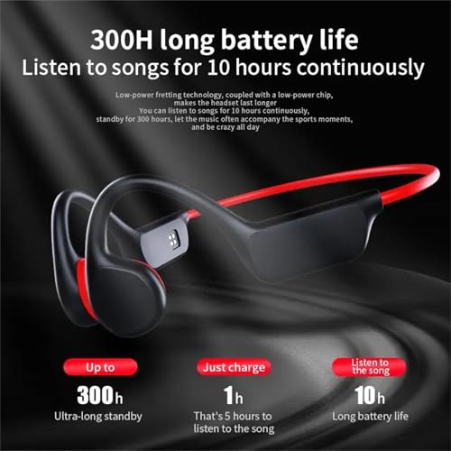 Bone Conduction Headphones IPX8 Waterproof 32GB Bluetooth 5.3 Wireless Headset with Microphone for Swim (Red) - color: Red