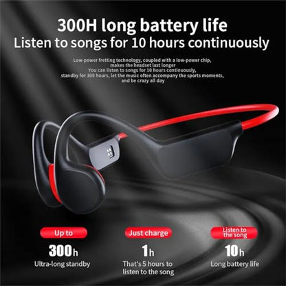 Bone Conduction Headphones IPX8 Waterproof 32GB Bluetooth 5.3 Wireless Headset with Microphone for Swim (Red) - color: Red