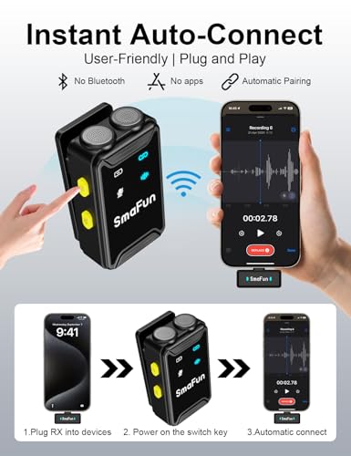 Wireless Microphone for iPhone Android, SmaFun TwinCast S2 Lavalier Microphone, 2 Mics 2 Receivers with Lightning USB-C, Noise Cancelling Clip On Mic, 48H Charging Case, 328FT for Video TikTok YouTube - size: 2TX2RX with ChargingCase