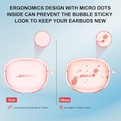 Aircawin for Bose Ultra Open Earbuds Case Clear 2024,Full Protective Shockproof Soft Transparent TPU Cover for Bose Open Ear Wireless Earbud Headphone Accessories with Carabiner and Cleaning Pen-Pink - color: Clear Pink