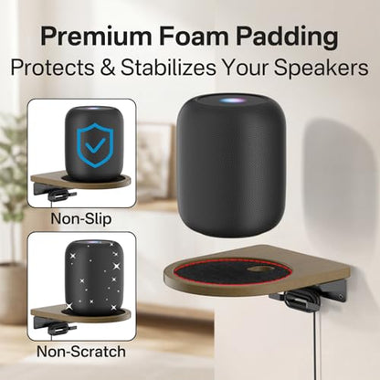 Wooden Wall Mount for HomePod 1st & 2nd Gen, Speaker Wall Bracket for Homepod Wall Mount with Hidden Cable Management, Reinforced Metal Bracket, Space-Saving Design with Enlarged Platform, 1 Pack
