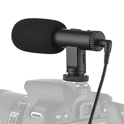 Portable Stereo Microphone Video Recording Mic 3.5mm TRS Plug | Built-in Rechargeable Battery for DSLR Cameras Camcorder