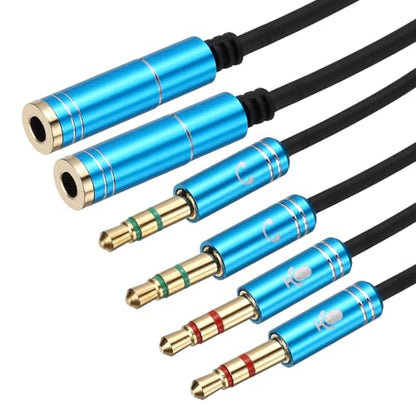 MECCANIXITY 3.5mm Splitter Female to 2 Dual 3.5mm Male Y Jack Splitter for Headphone Mic Audio PC Laptop Gaming Headsets, 1ft, Blue - color: Blue, size: 1ft