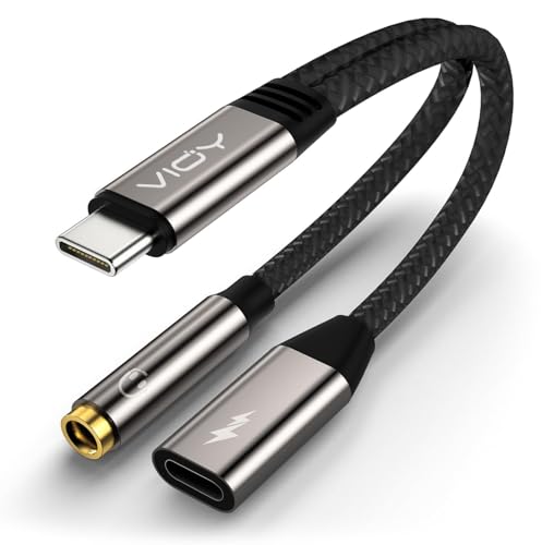 VIOY 2-in-1 USB C to 3.5mm Audio PD 60W Charging Splitter Adapter | Built-in DAC chip Hi-Fi audio, 60W PD fast charge, data transfer, headphone braided for iPhone 15/16 and Type-C devices