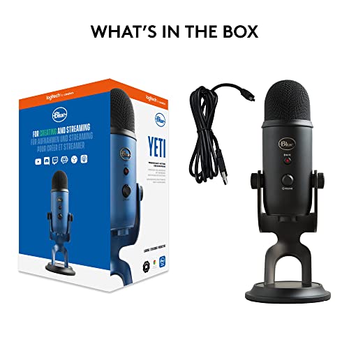 Logitech Creators Blue Yeti USB Microphone for PC, Mac, Gaming, Recording, Streaming, Podcasting, Studio and Computer Condenser Mic with Blue VO!CE effects, 4 Pickup Patterns, Plug and Play - Blackout | VO!CE effects, 4 pickup patterns, plug-and-play oper