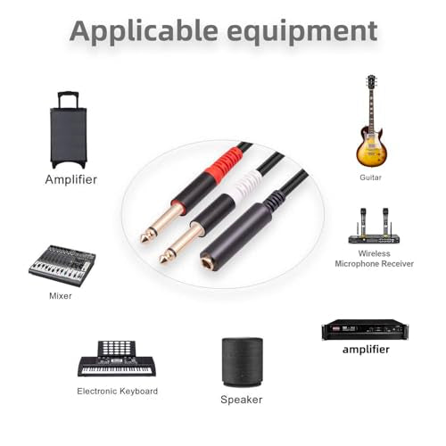 2 Pack 1/4 TRS Breakout Cable 1 FT, Splitter Y Adapter, 6.35mm TRS Female to Dual 6.35mm TS Mono Male Jack Cable for Guitar or Mixer with Jack Output - size: 1 FT 2 Pack, style: 1/4 TRS Breakout Cable