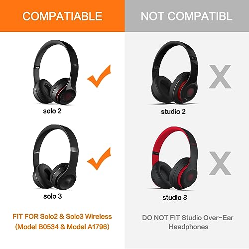 GVOEARS Ear Pads Replacement for Beats Solo 2 Solo 3 - Cooling Gel Earpad | Cushions for Solo 2/3 Wired Wireless Headphones Covers with Noise Isolation Memory Foam (Black) - color: Black Cooling