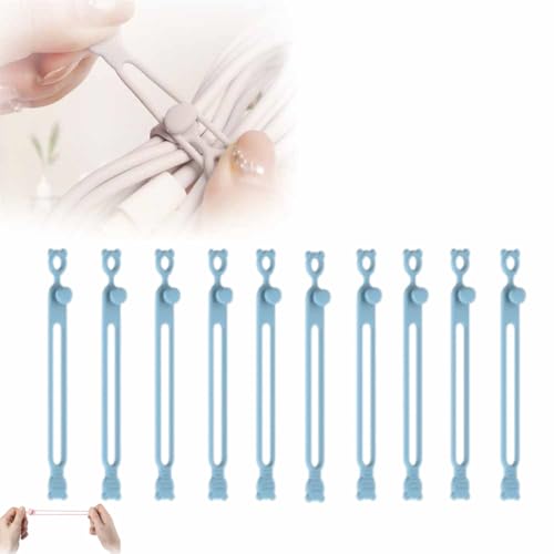 Silicone Cable Straps Cord Organizer,2025 NEW Data Cable Organizer for Bundling Earphone, Phone Charger, Computer Cords, Multipurpose Reusable Cable Ties Wire Organizer (10, Blue) - color: Blue