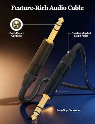 Premium TRS Guitar Cable 6.35mm TRS Balanced Stereo Audio Cable 3FT 2-Pack - size: 3ft