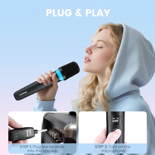 Marengo Wireless Microphones, Volume Control, LED Lights, 40H, 200FT Range