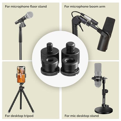 Mic Stand Adapter Set 8 pieces Metal Microphone Stand Screw Thread Adapter 5/8 Female to 3/8 Male 3/8 Female to 5/8 Male 5/8 Female to 1/4 Male 1/4 Female to 5/8 Male Tripod Adapter ADP02 Black - color: Black