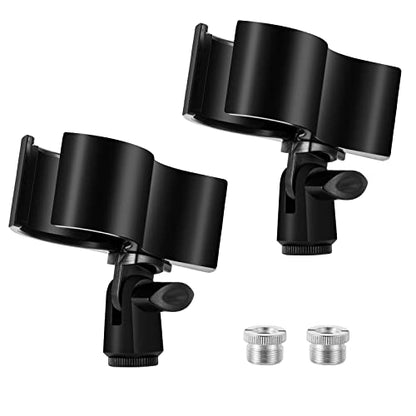 Large Microphone Clips for Mics with Outer Diameter 1.26" to 2.3" | Adjustable Mic Holder, Premium ABS, Inside sponge to protect microphones, With 5/8" Male to 3/8" Female Screw Adapter - color: black, size: 2 Pack