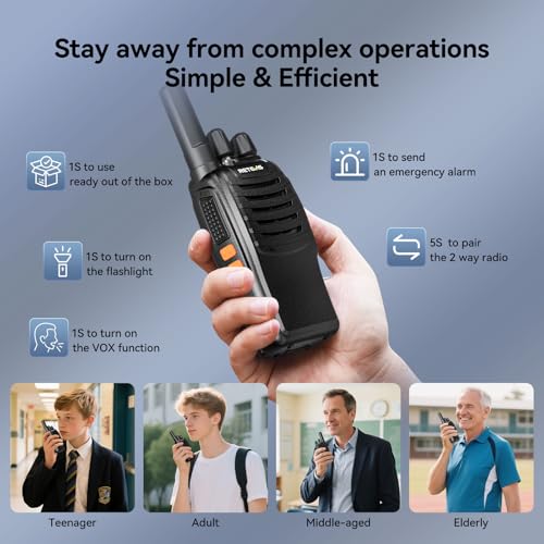 Retevis H777 Walkie Talkies for Adults with Clear Audio, Flashlight USB C | Rechargeable Portable FRS-Two Way Radio 10 Pack for School Event Planning, Emergency Alarm, Short Antenna, Compact to Carry - style: Without Screen