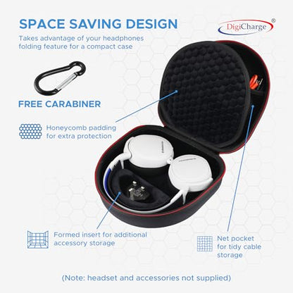 Digicharge Carry Case for Over Ear Headphones/Headset, Flat Folding Large - size: Flat Folding Over-Ear Headphones