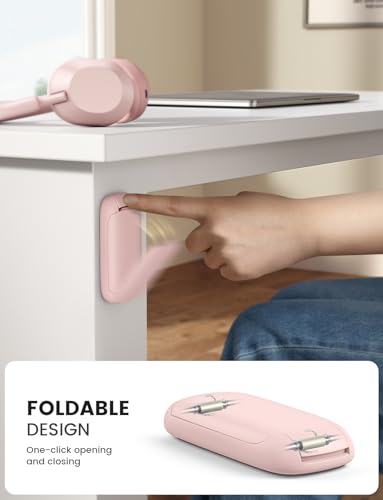 Lamicall Headphone Stand, Sticky Headset Holder, Foldable Headphone Holder | Compact Headphone Hook Mount, Adhesive Hanger Clip Under Desk, Earphone Clamp for Airpods Max, HyperX, Sennheiser, Pink - color: Pink