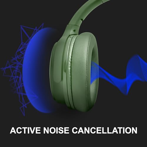 Fisher Pro Active Noise Cancelling Headphones,Over-Ear Headphones Wireless | Bluetooth 5.3, Microphone, Lightweight Comfortable Headset for Home, Travel, Rechargeable Workout Headphones, Deep Base - color: Dark Green