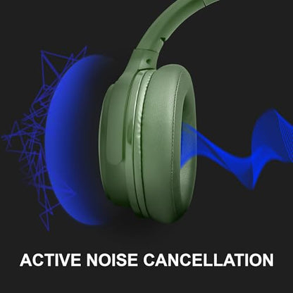 Fisher Pro Active Noise Cancelling Headphones,Over-Ear Headphones Wireless | Bluetooth 5.3, Microphone, Lightweight Comfortable Headset for Home, Travel, Rechargeable Workout Headphones, Deep Base - color: Dark Green