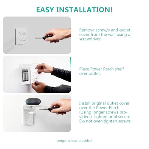 WALI Double Outlet Shelf Wall Holder – Bathroom Shelf Duplex for Electric Toothbrush, HomePod Mini, Echo Dot & Phone Charging – White (DLS001) - size: Larger