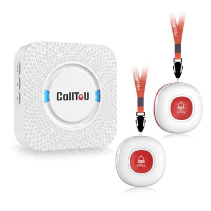 CallToU Wireless Caregiver Pager Call Button for Elderly at Home Nurse Alert System 500+ Feet for Seniors/Elderly/Patient/Disabled 1 Plugin Receiver 2 Waterproof SOS Buttons - color: white 2+1