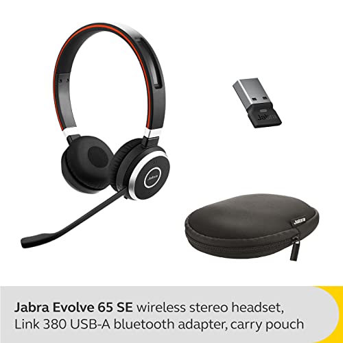 Jabra Evolve 65 SE Link380a UC Stereo- Bluetooth Headset with Noise-Cancelling Microphone, Long-Lasting Battery and Dual Connectivity - Works with All Other Platforms - Black - size: UC, style: Stereo