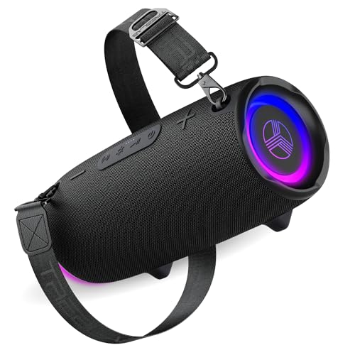 TREBLAB HD-Max Loud Portable Wireless Bluetooth Speaker, 60W IPX7 20H | RGB Power bank Outdoor Speaker, TWS Stereo Pairing, Carry Strap & Deep Bass for Backyard Parties, USB-C Charging - color: Black