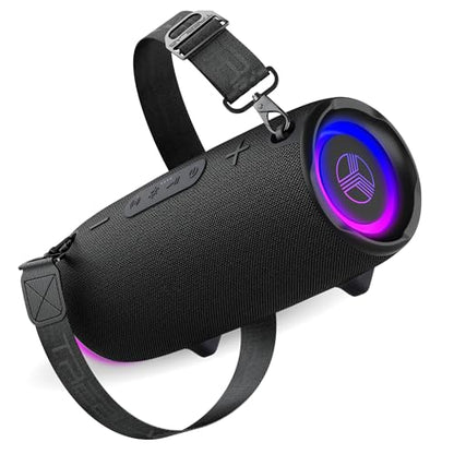TREBLAB HD-Max Loud Portable Wireless Bluetooth Speaker, 60W IPX7 20H | RGB Power bank Outdoor Speaker, TWS Stereo Pairing, Carry Strap & Deep Bass for Backyard Parties, USB-C Charging - color: Black