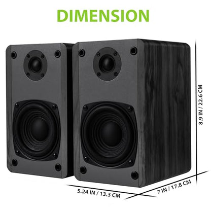 SINGING WOOD T25 Passive Bookshelf Speakers (Pair) - 60W Home Stereo Audio - 4" Woofer, Silk Dome Tweeter - Wall Mountable - Perfect for Home Theater, Studio Monitor, Record Player - Black Wood Finish