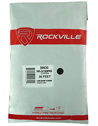 Rockville BN30 30' 14 AWG OFC Copper Banana to Banana Braided Speaker Cable | 100% OFC, Gold-Plated Connectors, Soft-Touch Jacket, Pro Audio, Home Theater / Live Performance, Corrosion-Resistant - style: 30 Foot