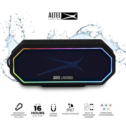 Altec Lansing Magnetic Bluetooth Speaker HYDRAJOLT 2.0, Waterproof IP67, 12W Output Power, 16H Battery, Multicolor LED, 100ft Wireless Range, Voice Assistant, USB-C Quick Charge - color: Black/Royal Blue