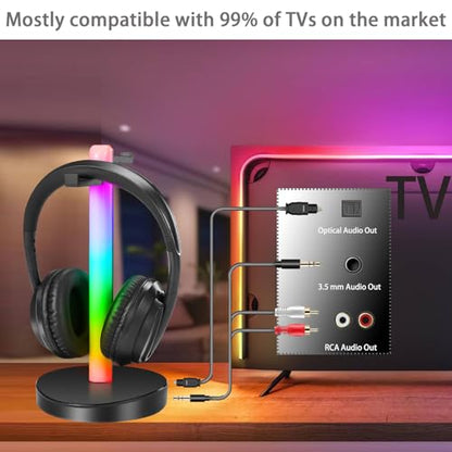 Bluetooth TV Headphones with RF Transmitter Headset Stand
