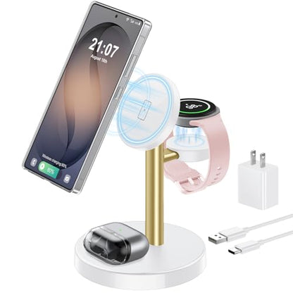 Magnetic Wireless Charger for Samsung, 3 in 1 Super Fast Charging Station Compatible with MagSafe, Phone Charger Stand for Samsung Galaxy S26 Ultra S25 Z Fold/Flip 8, Watch Ultra 8 7 6, Buds 4/3 Pro - color: WhiteGold