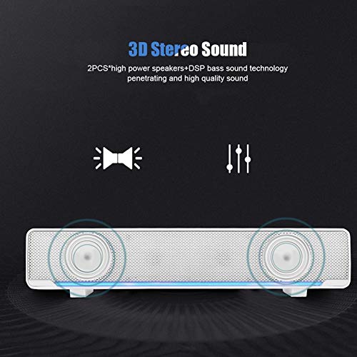 Soundbar,Professional Computer Speakers Multi-Function Stereo Surrounding Deep Bass Sound USB Wired Indoor Music Player Box 3.5mm Input for PC Cellphones (White)