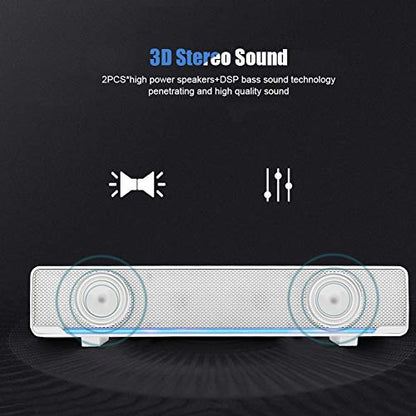 Soundbar,Professional Computer Speakers Multi-Function Stereo Surrounding Deep Bass Sound USB Wired Indoor Music Player Box 3.5mm Input for PC Cellphones (White)