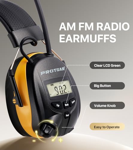 AM FM Radio Hearing Protection Earmuff, Bluetooth 5.4, 30SNR | Rechargeable Hearing Protectors with Gel Earpads, Headphones for Lawn Mowing, Construction, Chainsaw, Landscaping - color: Am/Fm+ Bluetooth-yellow