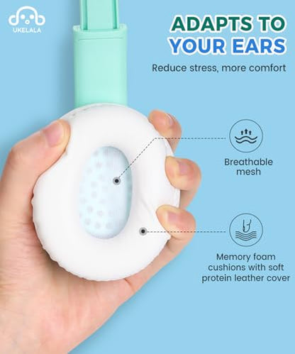 UKELALA C3 Kids Headphones Wired, On-Ear Wired Head Phones for Boys Girls with 3.5mm Jack, Foldable, Adjustable Headband, Child Headphone for School Home Airplane Tablet Teal - color: Teal