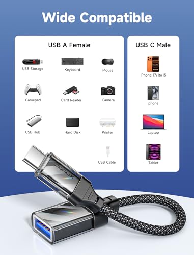 JSAUX USB to USB C Adapter [2 Pack], USBC OTG Compatible with MacBook Pro/Air, iPhone 15 Pro Max, Samsung Galaxy S24/S23/S22/S21 and More USB C Devices-Crystal Black - color: Crystal Black