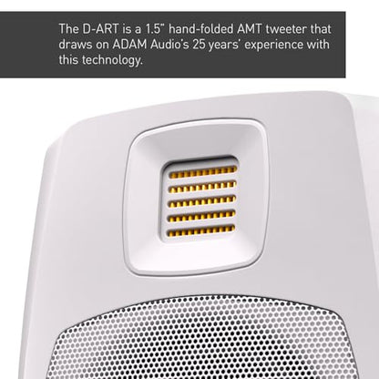 ADAM Audio D3V Active Desktop Studio Monitor Speakers - White | USB-C, D-ART Tweeter, 3.5in Woofer, 240W, 45Hz-23kHz, 97dB SPL, Balanced TRS, Headphone Out - style: D3V White