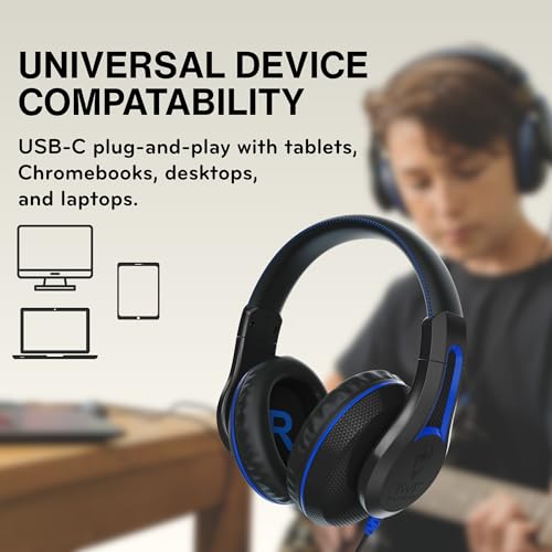 TWT Audio Classroom Headphones – Duro 203 Over-Ear Wired Headset For School, Students, Teachers, Durable Noise Reducing USB-C For Kids, Testing & Learning - size: 1 Pack - TW203