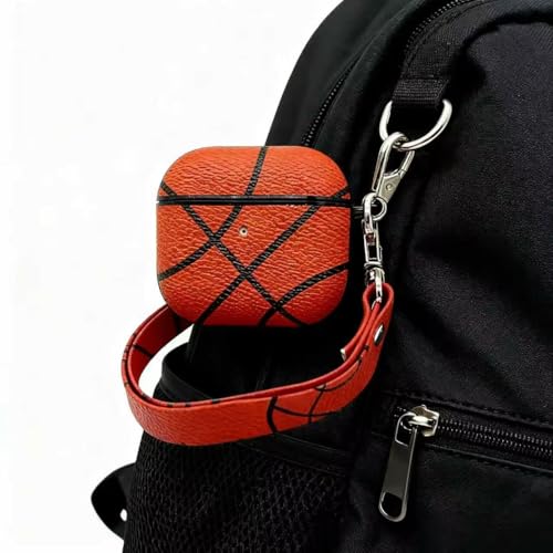 Basketball AirPods Pro 3 Case 2025, Premium PU Leather Protective Cover with Keychain, Cute Hard Shell Earbuds Case, Red - color: (Basketball-05), size: Compatible with Airpods Pro 3(Model A2700/A2931)