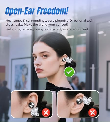King Lucky Open Ear Earbuds Clip on Wireless Bluetooth 5.4 Headphones with Mic,50H Play,ENC Call,Waterproof,Jewelry Ear Buds,Comfortable for Small Ears&Glasses Wearers,Workouts (03-Black) - color: 03-Black