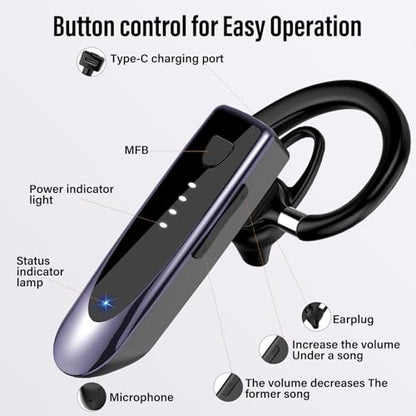 Atheewon Bluetooth Earpiece, Wireless Handsfree with Noise Cancelling Mic, 20Hrs Call Time Bluetooth 5.4 Headset, 180 Hrs Standby Time Headset for Business/Trucker/Driver, Purple - color: Purple