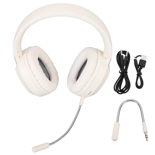Sanpyl Foldable Gaming Headset with Detachable Microphone, Gaming & Mobile Headset, Portable Gaming Headphones, Noise Reduction Soft Cushion (Beige)