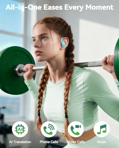 PocBuds Bluetooth Headphones Wireless Earbuds 80hrs Playtime Wireless Charging Case Digital Display Sport Ear buds with Earhook Deep Bass IPX7 Waterproof Over-Ear Earphones for Phone Laptop Mint Green - color: Mint Green, style: AI Buds Pro