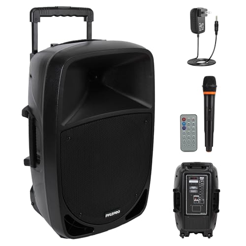1200W Portable Bluetooth PA Speaker - 12’’ Subwoofer, LED Battery Indicator Lights w/Built-in Rechargeable Battery, MP3/USB/SD Card Reader, and UHF Wireless Microphone - Pyle PSBT125A - size: 12 inch
