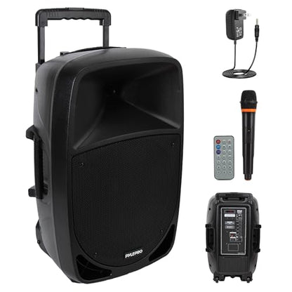 1200W Portable Bluetooth PA Speaker - 12’’ Subwoofer, LED Battery Indicator Lights w/Built-in Rechargeable Battery, MP3/USB/SD Card Reader, and UHF Wireless Microphone - Pyle PSBT125A - size: 12 inch