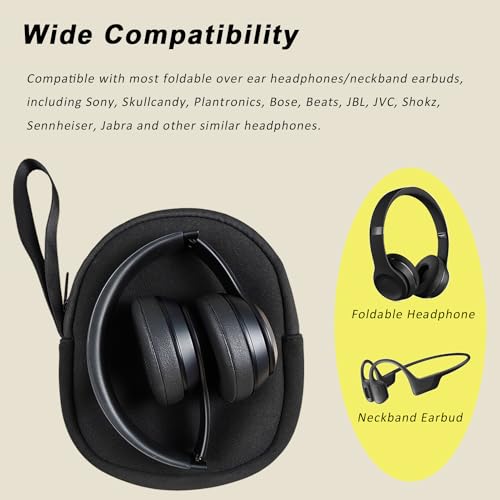 Headphone Storage Bag for Travel Carrying SBR Lightweight Headset Case | Bag for Foldable Over Ear Headphones/Neckband Earbuds, Fit for Sony, Skullcandy, Plantronics, Bose, Beats, JBL, Sennheiser