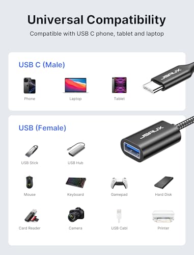 JSAUX USB C to USB 3.0 Adapter [2 Pack], USB C Male to USB Female OTG Cable Adapter Compatible with MacBook Pro/Air, iPhone 17 Pro Max/iPhone Air/16e/16/15 Series, Samsung Galaxy S25/S24/S23-Black - color: Black