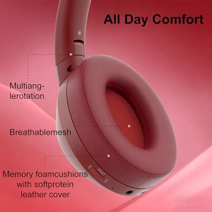 Headphones Wireless Bluetooth, 100H Playtime Active Noise Cancelling Headphones, Bluetooth Headphone with Mic, Over Ear Wireless Headphone with Deep Bass - color: Wine red
