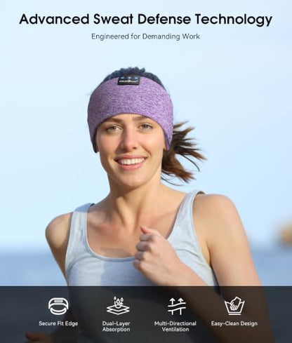 MUSICOZY Bluetooth 5.4 Sleep Headphones Headband Sports Wireless Audio | Earbuds 2 in 1 Design with Breathable Stretch Fabric, HD Stereo Sound Speakers for Workout Yoga Running, Nighttime Sleep Use - color: Purple